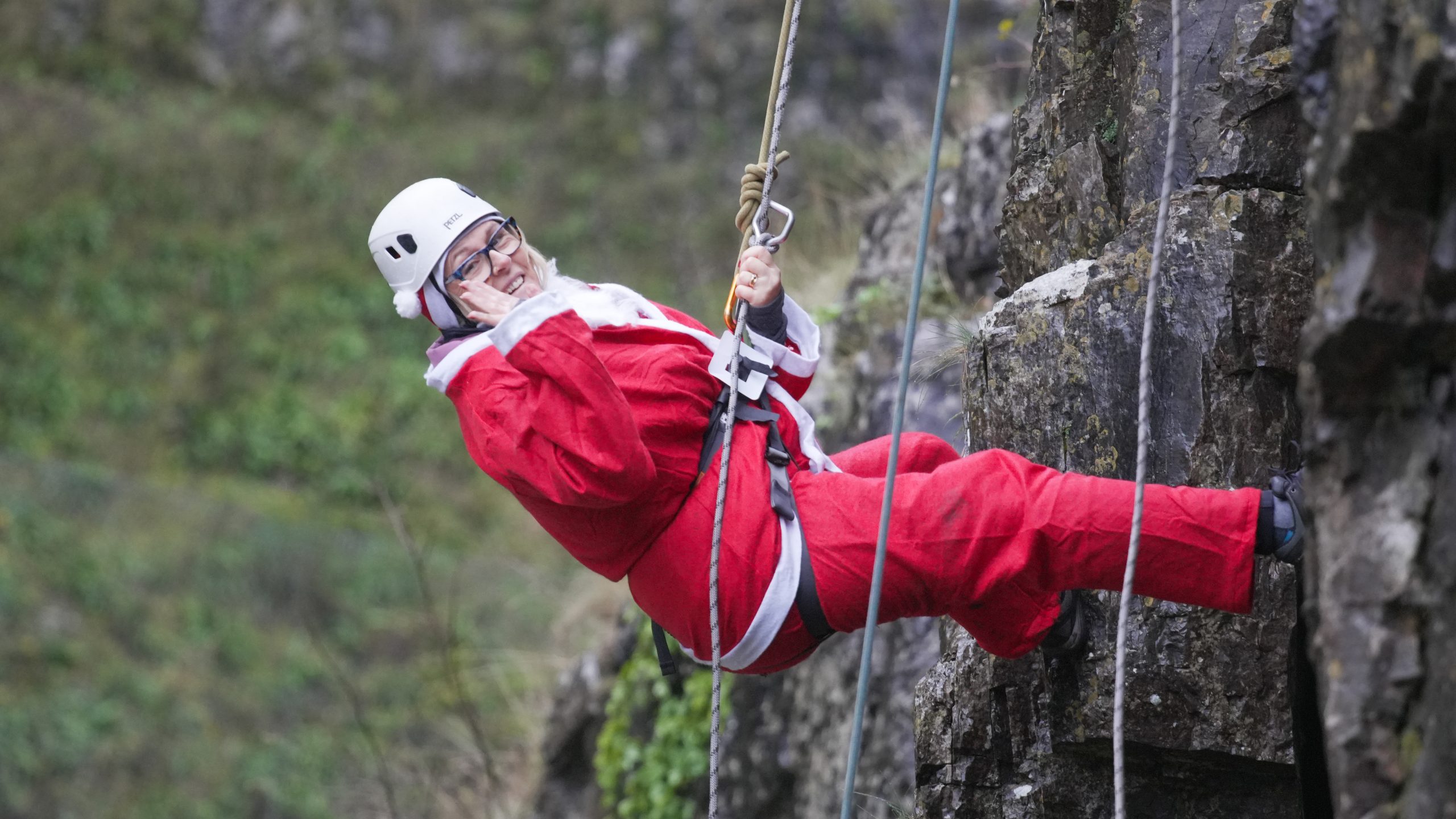 Abseiler dressed as santa abseiling