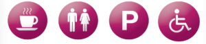 refreshments available, toilets available, parking available, disabled / pushchair access