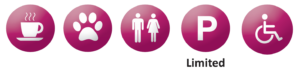 refreshments available, dogs welcome on leads, toilets available, limited parking available, wheelchair / pushchair access