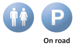toilets available, parking on road