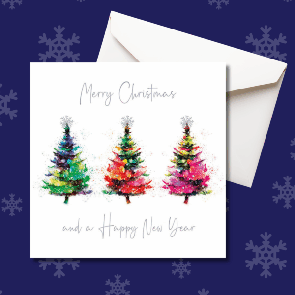 Christmas card featuring Christmas trees