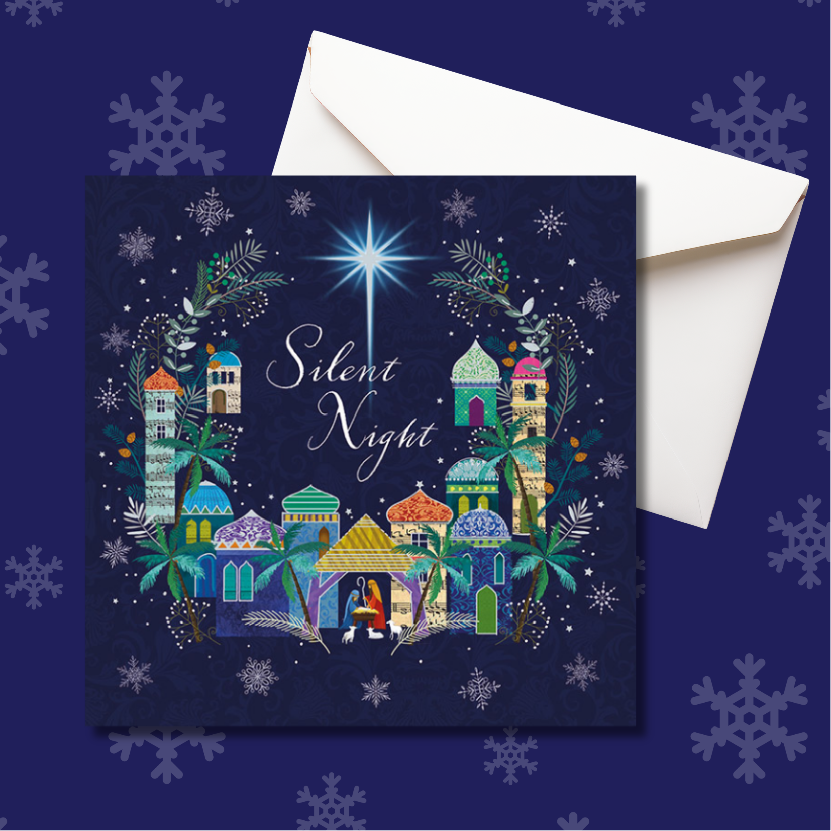 Christmas card with silent night and star