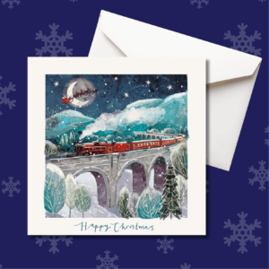 Christmas card with santa express train