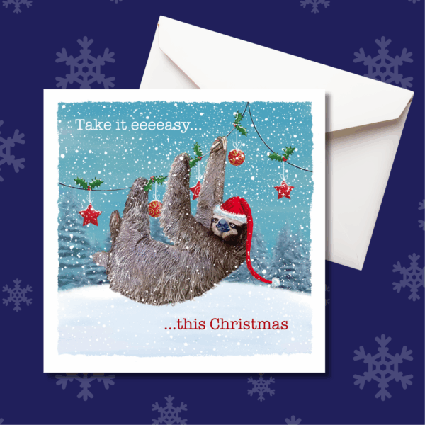 Christmas card featuring a sloth