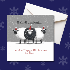 Christmas card featuring sheep - bah humbug
