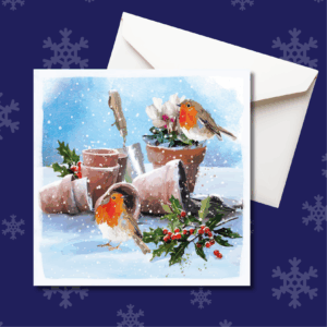 Christmas card featuring robins