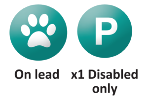 Dogs welcome on leads, 1 x disabled parking space