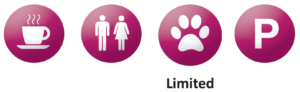 refreshments available, toilets available, dogs welcome on leads in some areas, parking available