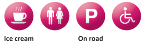 ice cream available, toilets available, parking on road, wheelchair / pushchair access